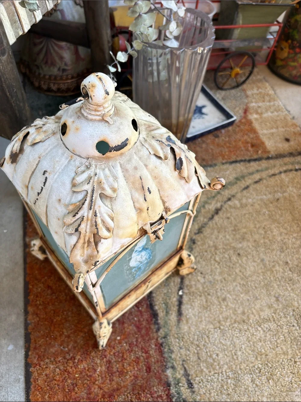 Antique Cream and Black Owl Panel Decorative Lantern